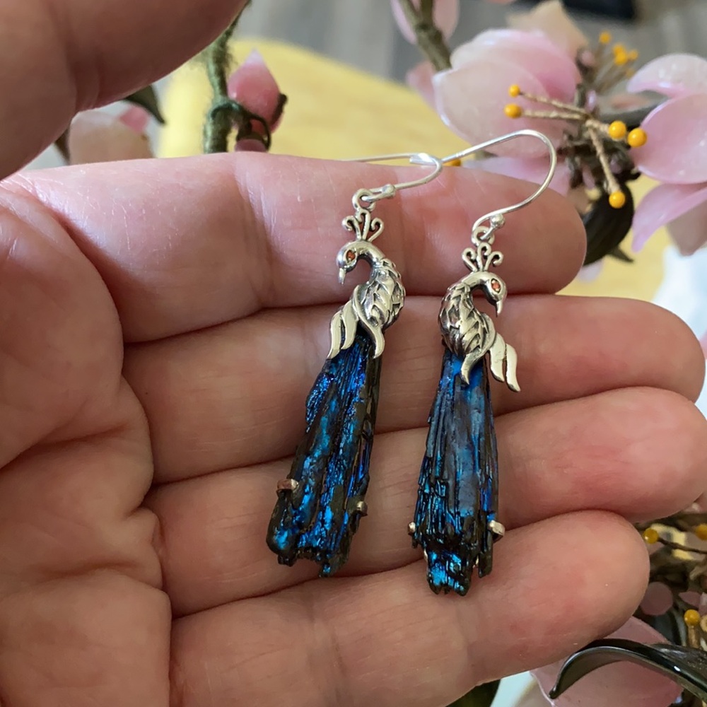 Vintage 925 aura rainbow kyanite peacock earring - Picture 6 of 6